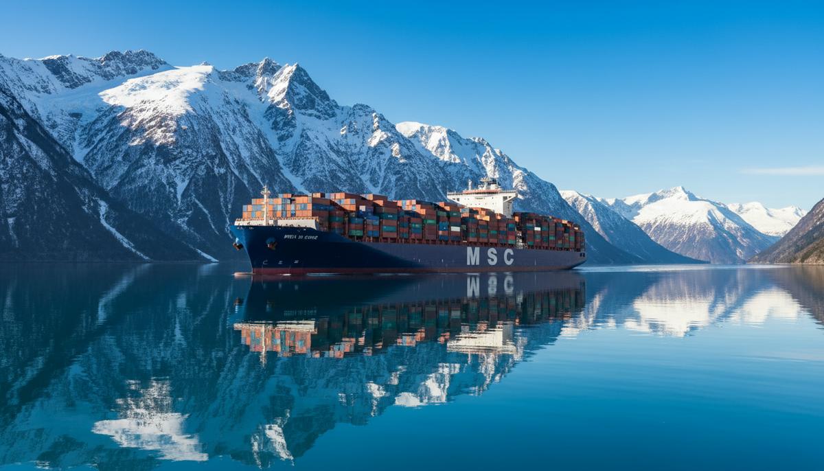 Швейцария – морская держава: как страна без моря вошла в топ-6 Огромный контейнеровоз MSC плывет по водному каналу на фоне высоких, заснеженных альпийских гор.