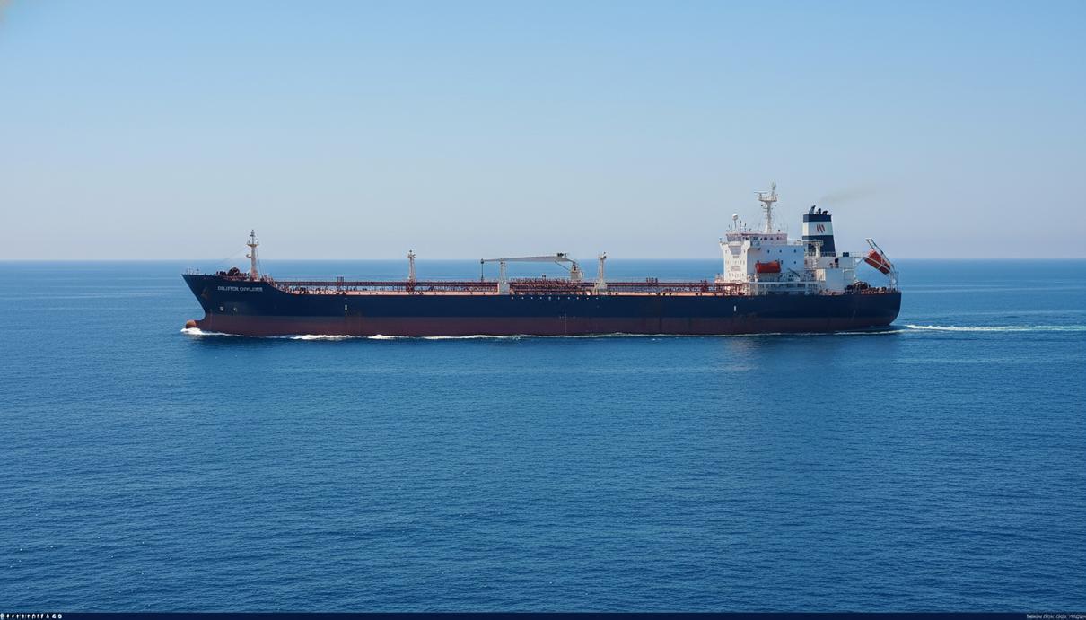 Промышленный танкер для перевозки нефтепродуктов в открытом море в солнечный день
