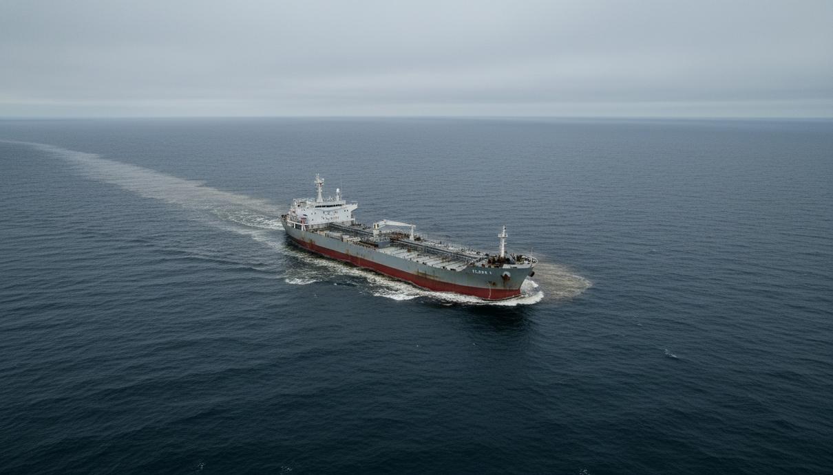 Задержание танкера Flora 1: шведские власти расследуют разлив нефти в Балтике Танкер-химовоз в море с темным маслянистым следом на поверхности воды за кормой судна