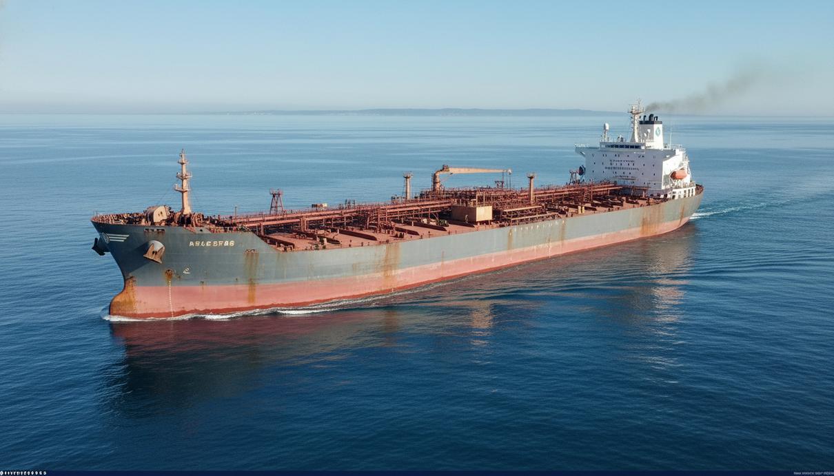 Большой морской танкер для перевозки сырой нефти в открытом море