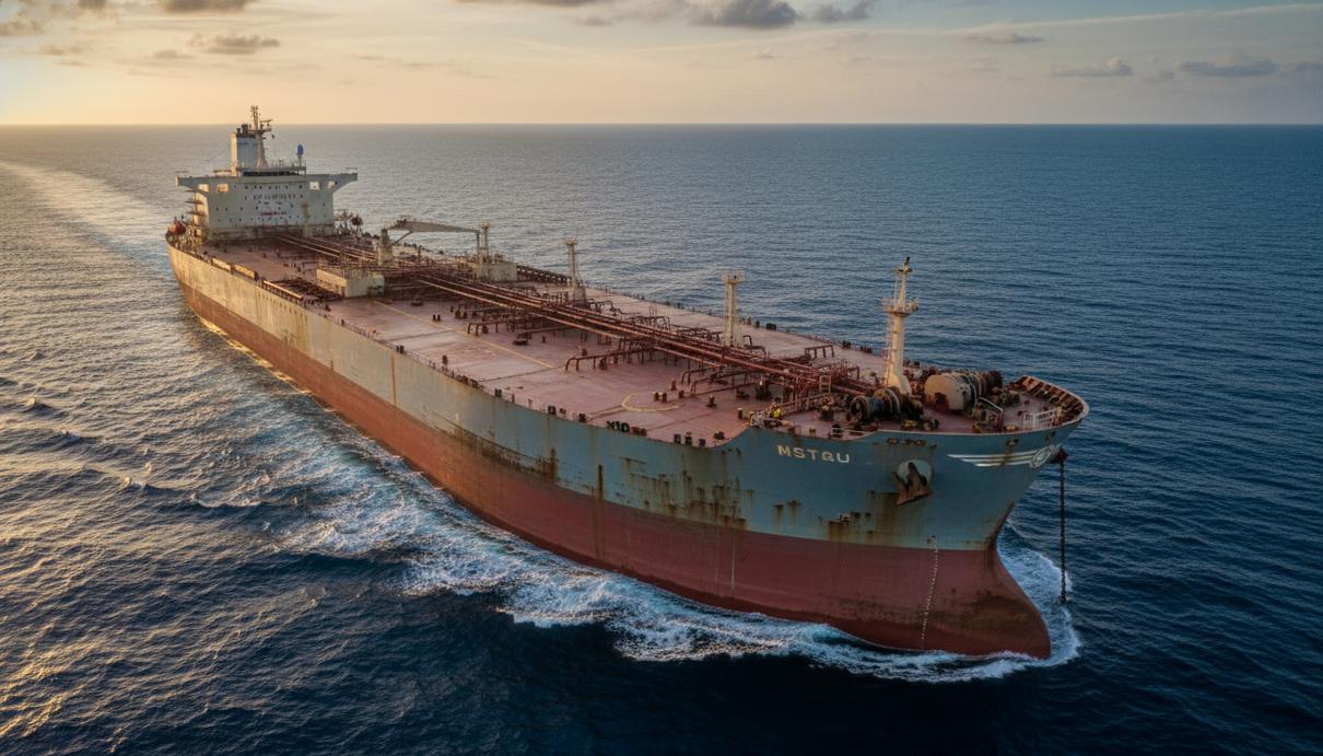 Крупнотоннажный нефтяной танкер в открытом океане