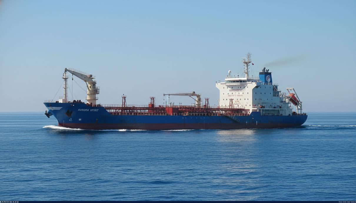 Крупный челночный танкер в открытом океане на фоне горизонта