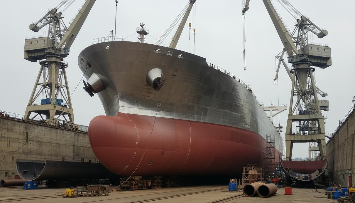 Heung-A Shipping заказала серию танкеров-химовозов на китайской верфи Крупный танкер-химовоз из нержавеющей стали в процессе строительства в сухом доке на верфи