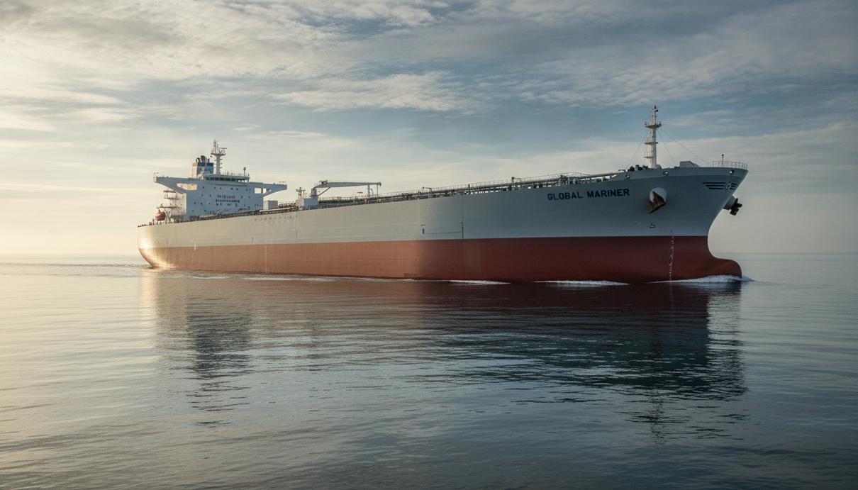 Pan Ocean продолжает расширять свой флот супертанкеров VLCC Огромный новый супертанкер-нефтевоз VLCC идёт по спокойному морю в открытом океане.