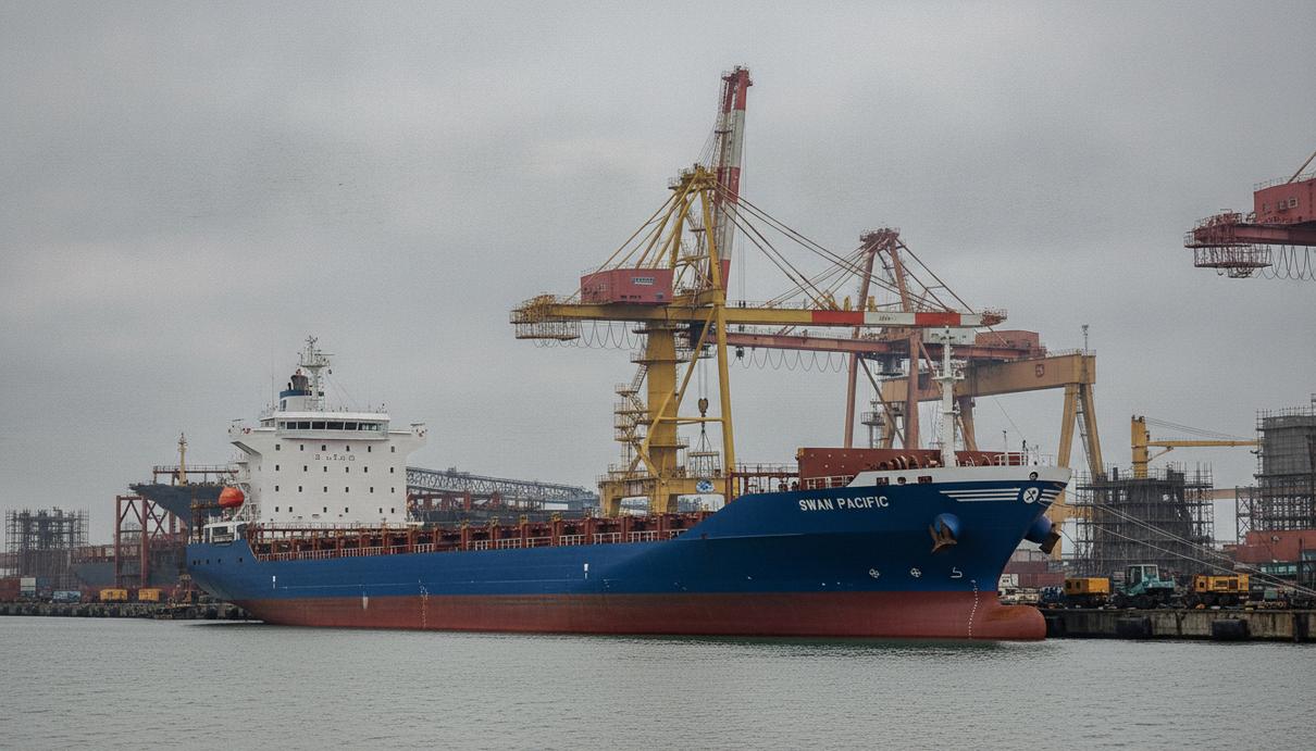 Гонконгская EGPN впервые заказала контейнеровозы на верфи в Китае Новый фидерный контейнеровоз вместимостью 1900 TEU у причала судостроительной верфи в Гуанчжоу, Китай.