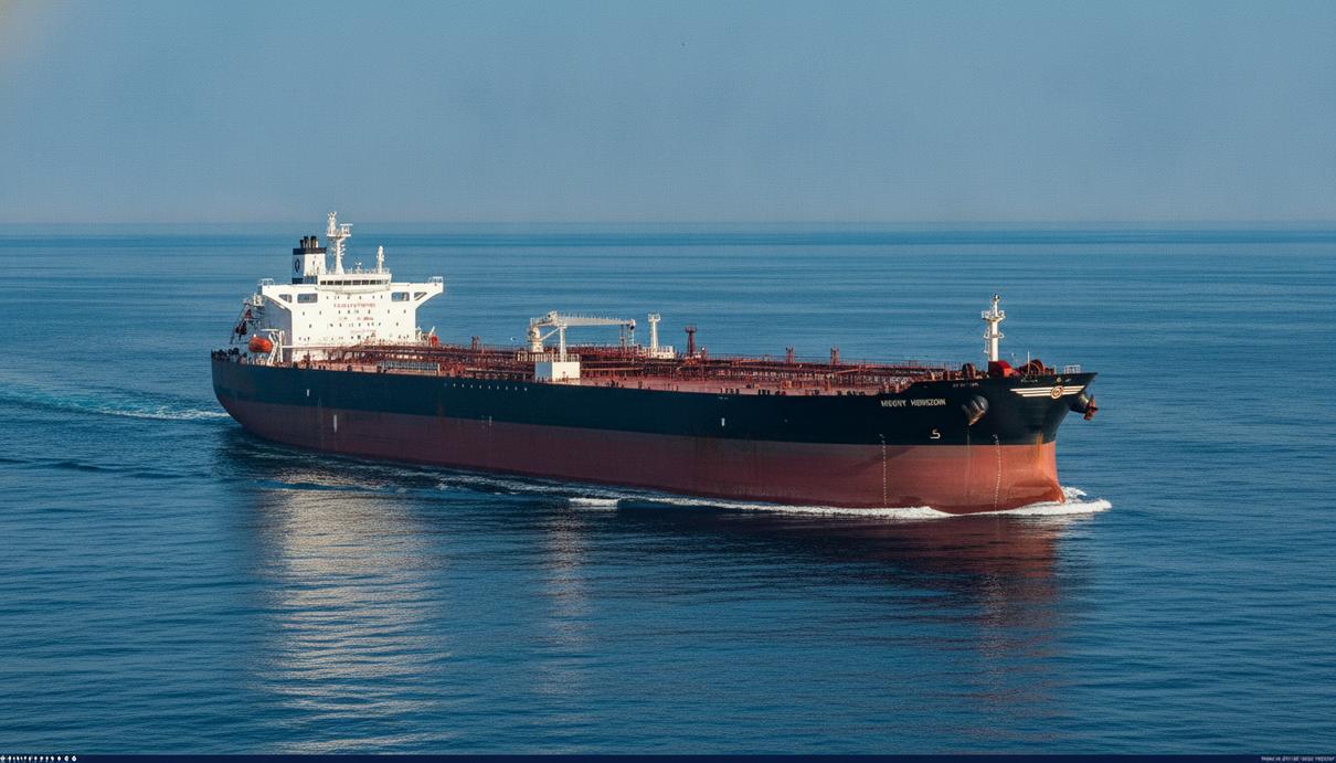 Bruton зафрахтовала второй VLCC по ставке $105,7 тыс. в сутки Огромный нефтяной супертанкер VLCC «Mount Horizon» идёт по спокойному морю в ясный день.
