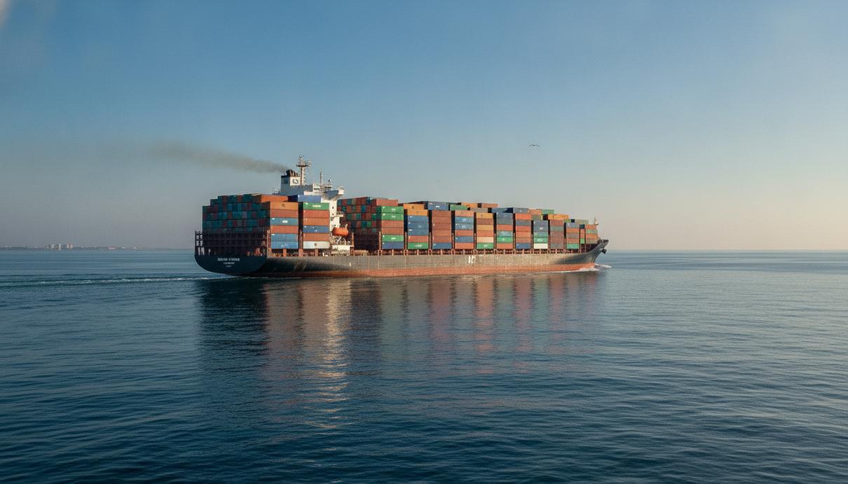 Transworld продает DP World контейнеровоз SSL Brahmaputra за $11,4 млн Большой контейнеровоз SSL Brahmaputra в море, палуба полностью загружена грузовыми контейнерами.