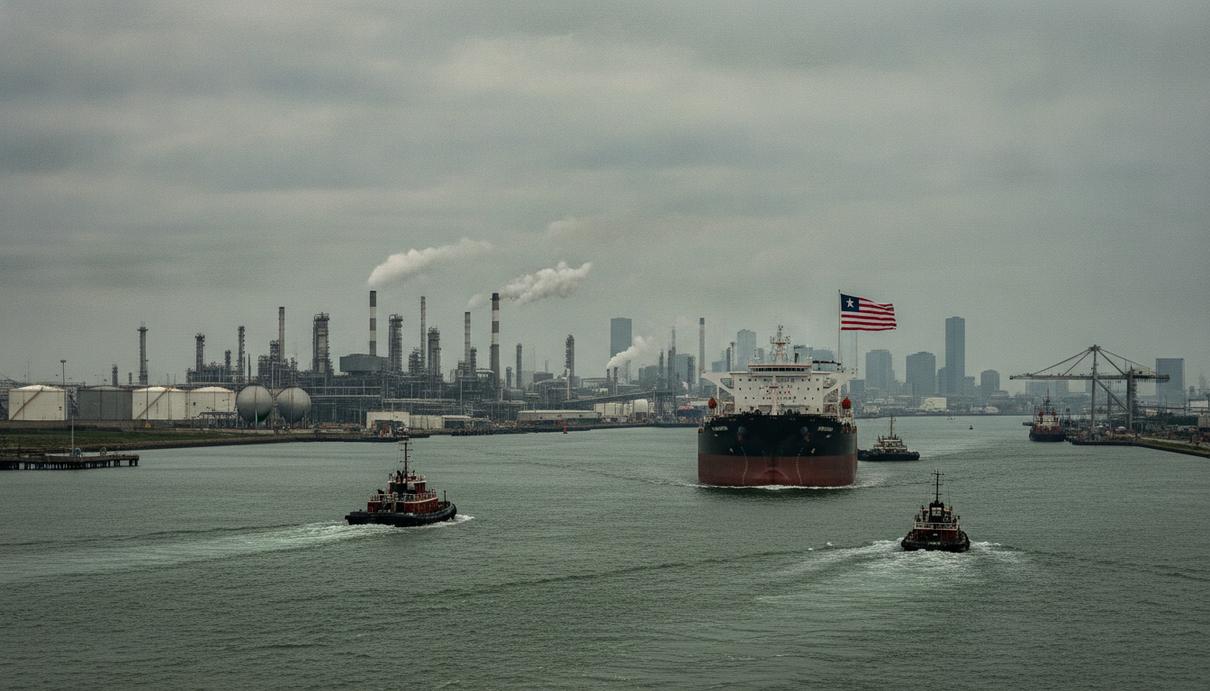 США продлили разрешение на каботаж для иностранных судов Нефтяной танкер под иностранным флагом в судоходном канале на фоне промышленной зоны американского порта.