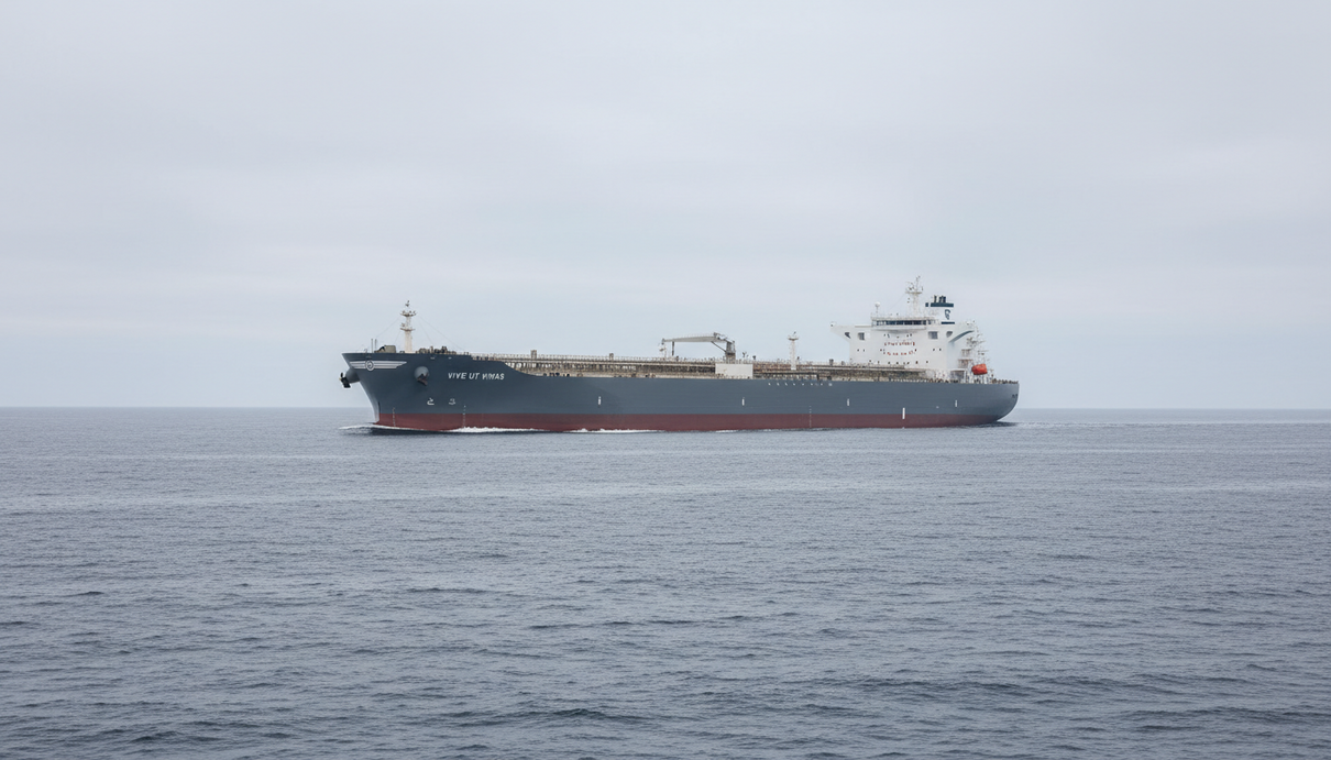 Trafigura создаст танкерную компанию Volare и разместит её акции в Осло Современный супертанкер VLCC (нефтяной танкер) в открытом море. Огромное судно идёт по спокойной воде под пасмурным небом.