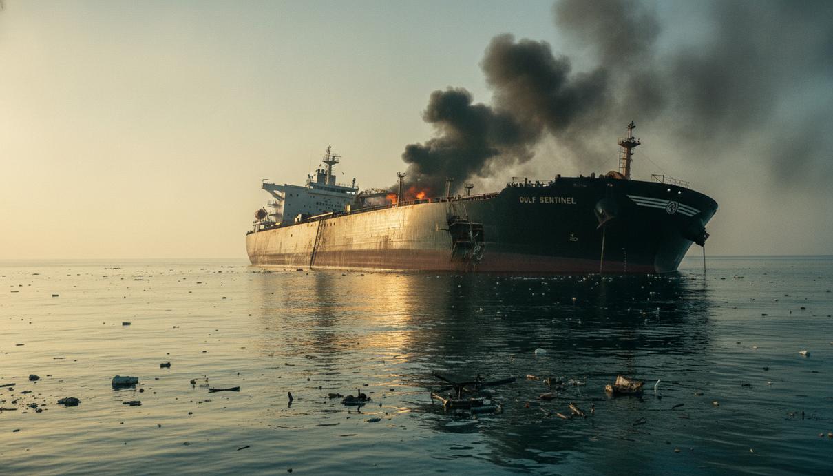 США и Иран обменялись ударами по танкерам в Ормузском проливе Нефтяной танкер с повреждениями и дымом в районе кормы дрейфует в Оманском заливе после атаки.