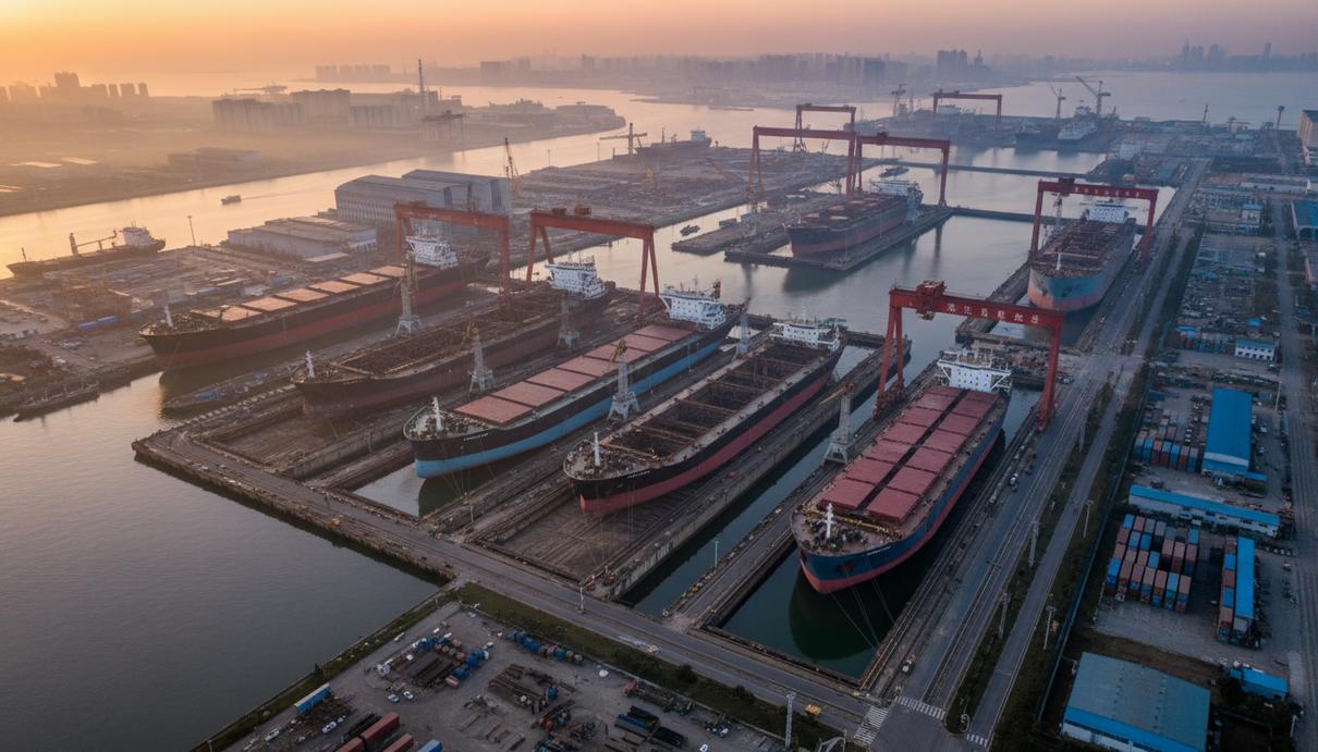 Yangzijiang Maritime заказала в Китае до 12 судов на $450 млн Современная судостроительная верфь с крупными балкерами и танкерами в сухих доках и у причальных стенок.