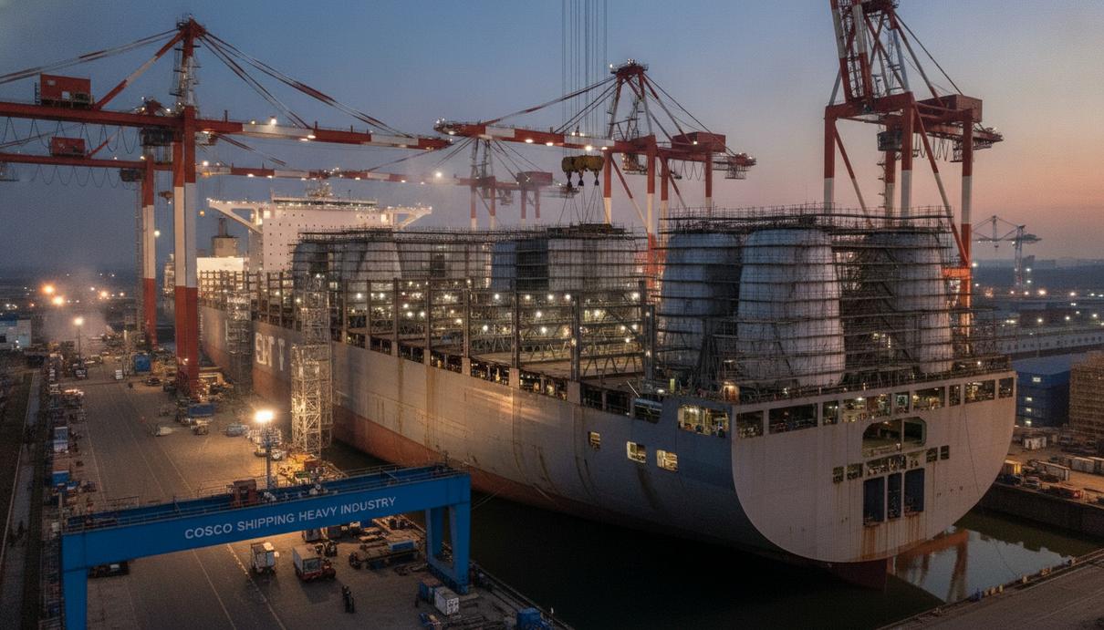 CMA CGM может заказать в Китае 12 контейнеровозов на $3 млрд Огромный контейнеровоз-мегамакс на стапеле современной китайской судоверфи в окружении портовых кранов и строительных лесов.